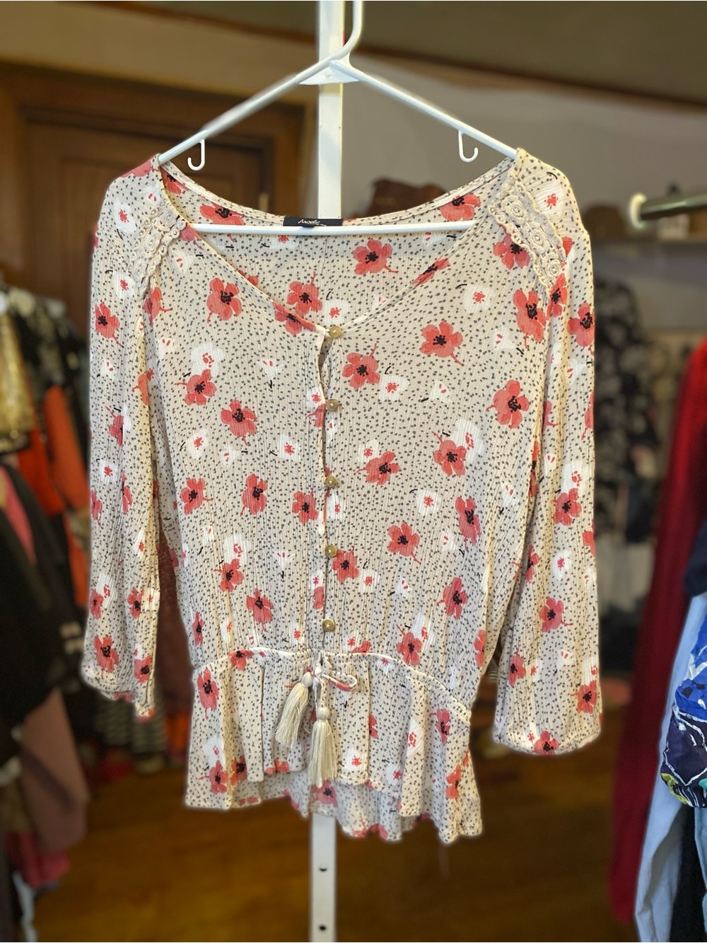 Angels Cream Blouse with Pink Floral Print